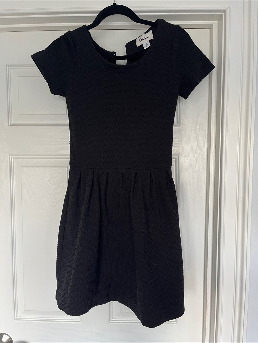 Ganni Girls' Black Textured Short-Sleeve Fit-and-Flare Dress